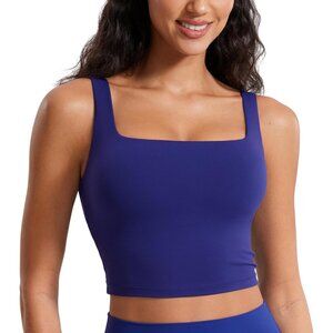 👑Women's Larkspur Blue Sleeveless Pullover Square Neck Sports Crop Tank Top